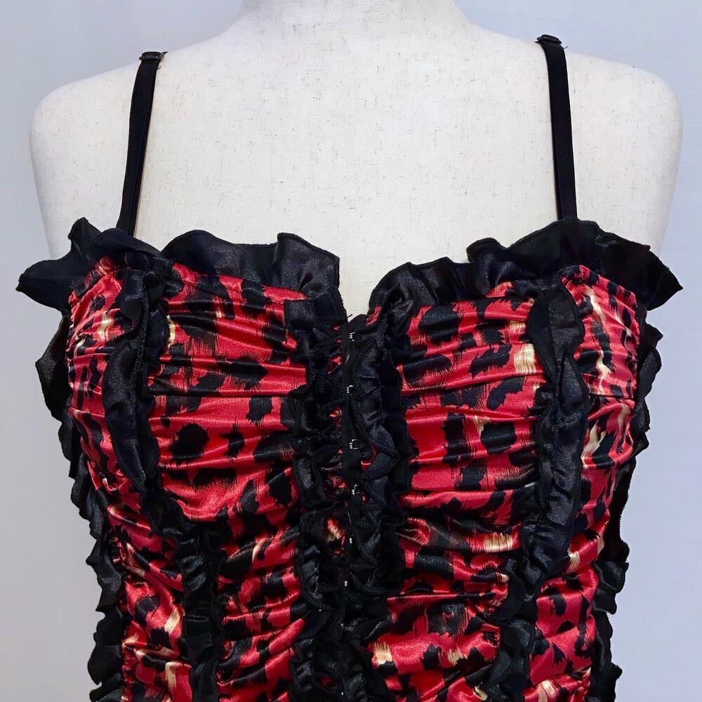 Check Me First NWT Red, Black and Beige Leopard Print Bustier Women XL - Picture 2 of 13